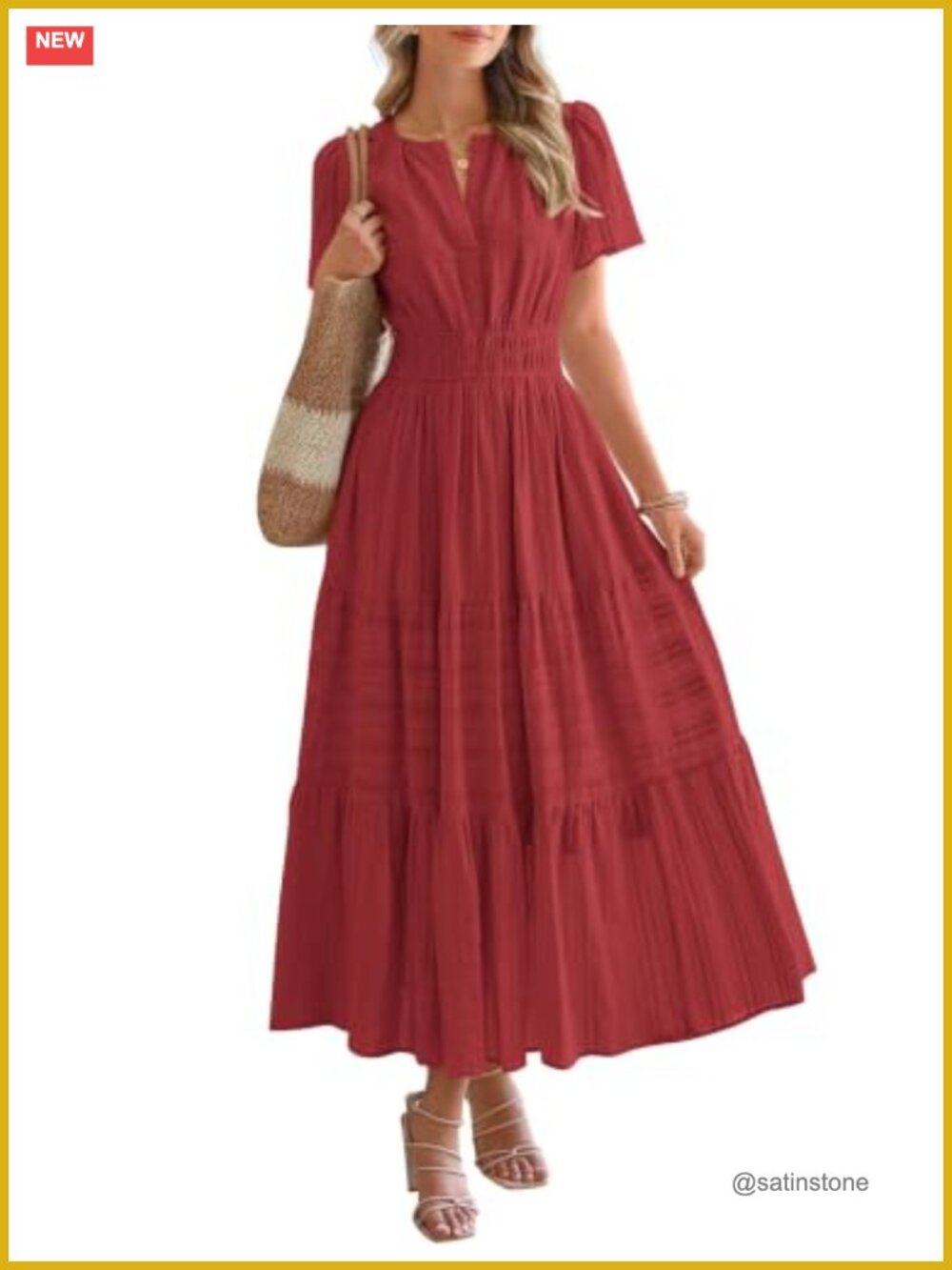 Womens Summer Maxi Dress Lightweight Short Sleeve V Neck Tiered Ruffle